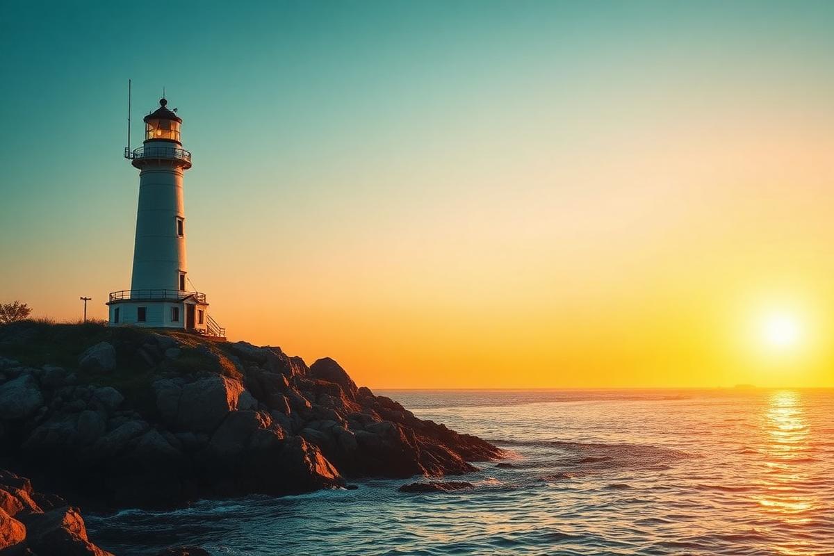Lighthouse guiding the way at dusk